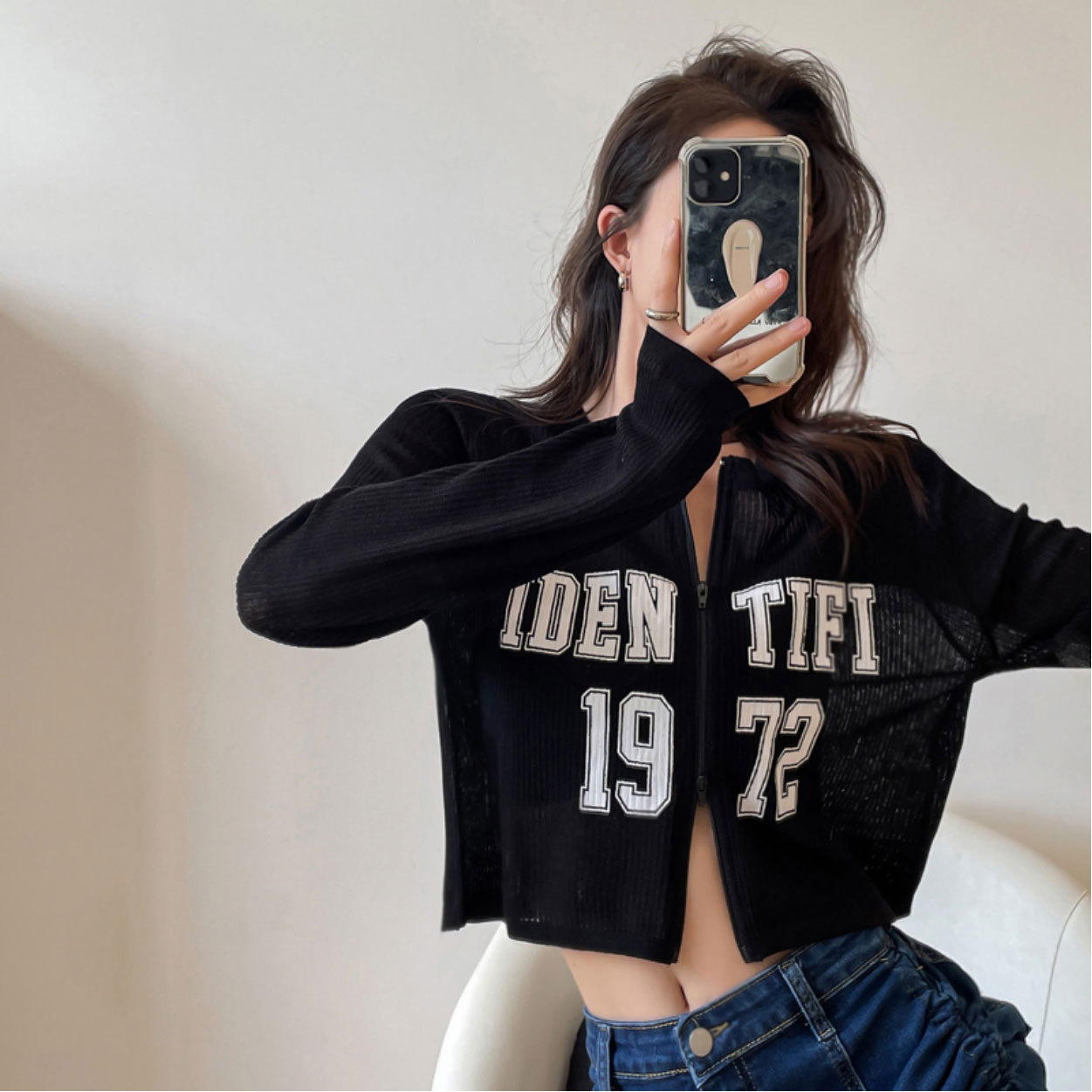 Picture of Air-Conditioning Shirt Thin Summer Loose Short Long-Sleeved Sun Protection Blouse Top Ice Silk Letter Knitted Cardigan Jacket for Women