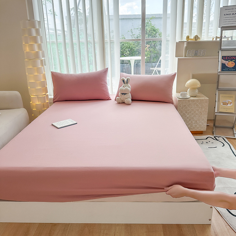 Picture of Thickened Fitted Sheet Single Piece, Class A, All Solid Color, Washed Cotton, 60S, Maternal and Infant Grade, Fitted Sheet Cover, Imitation Pure Cotton, Summer