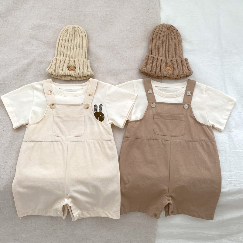 Summer Baby Clothes Korean-style 1-3-year-old baby jumpsuit suspenders solid color all-match climbing clothes for going out
