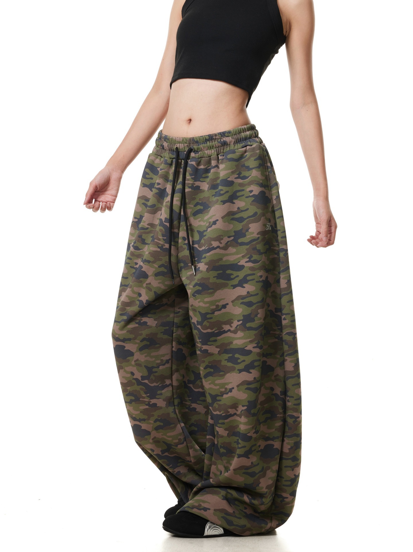 American retro trendy brand drawstring camouflage sports sweatpants women's new casual straight leg loose wide-leg trousers for summer