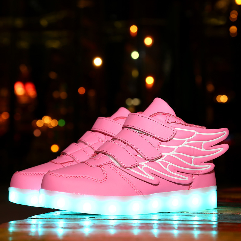 Glowing laces wings LED lights children light shoes High help Velcro USB charging colorful children's shoes manufacturers wholesale