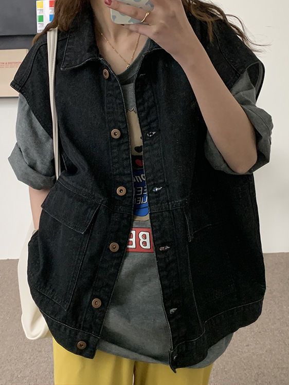 Picture of Autumn and Winter K-Style 2025 Workwear Vest with Denim Vest Jacket for Women Trendyy Outer Wear Sleeveless Waistoutwear Cardigan