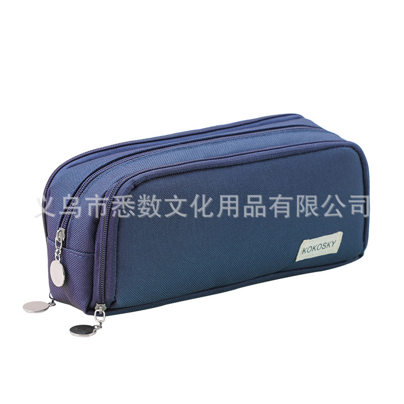 Picture of in stock Double Open Canvas Pencil Bag Wholesale Multi-layer Large Capacity Student Junior High School Student Pencil Case Multifunctional Simple Stationery Bag
