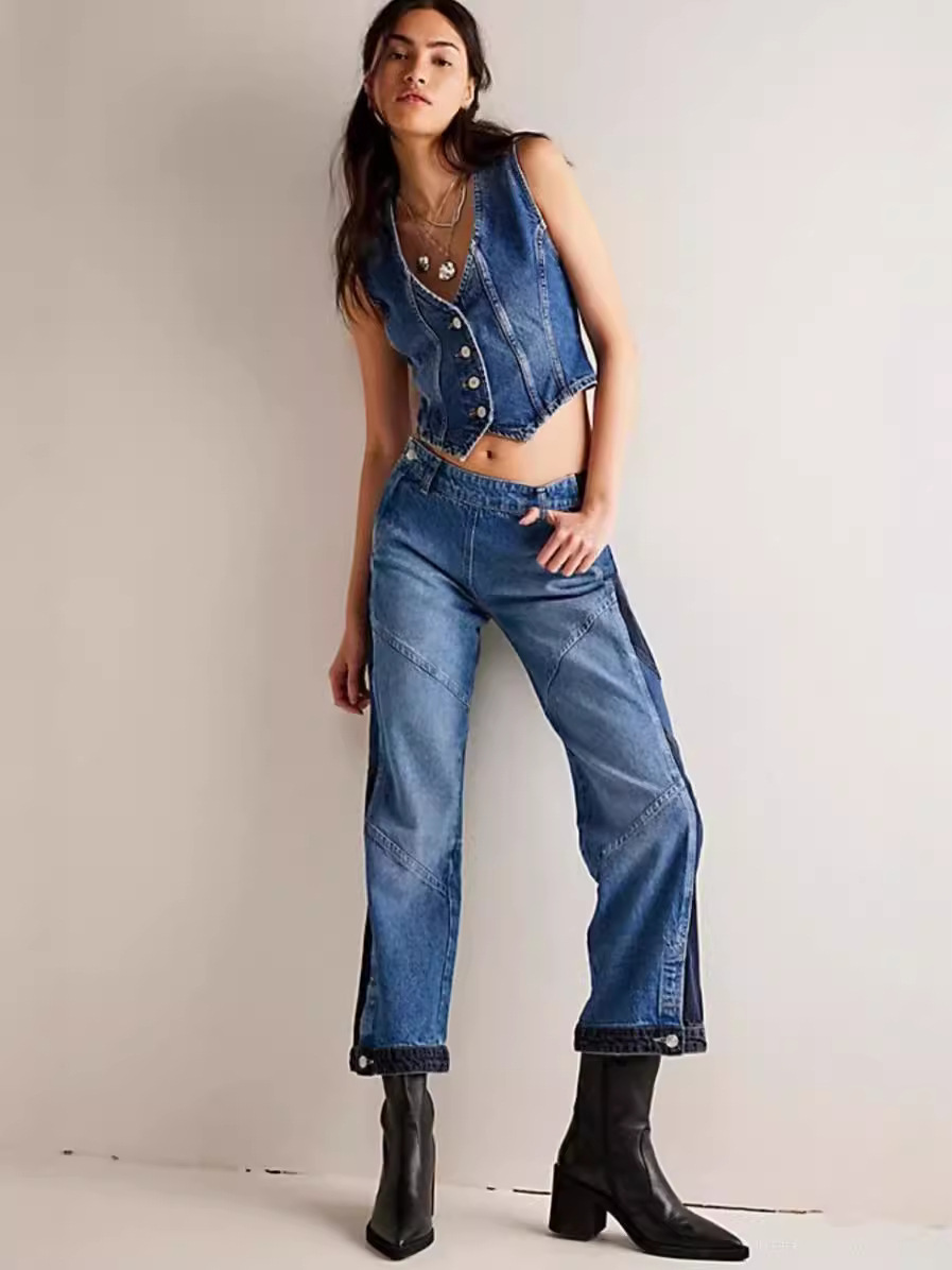 Picture of Amazon European and American Cross-border Denim Baron Vintage Washing Craft American Vintage Slim Waisted V-neck Vest