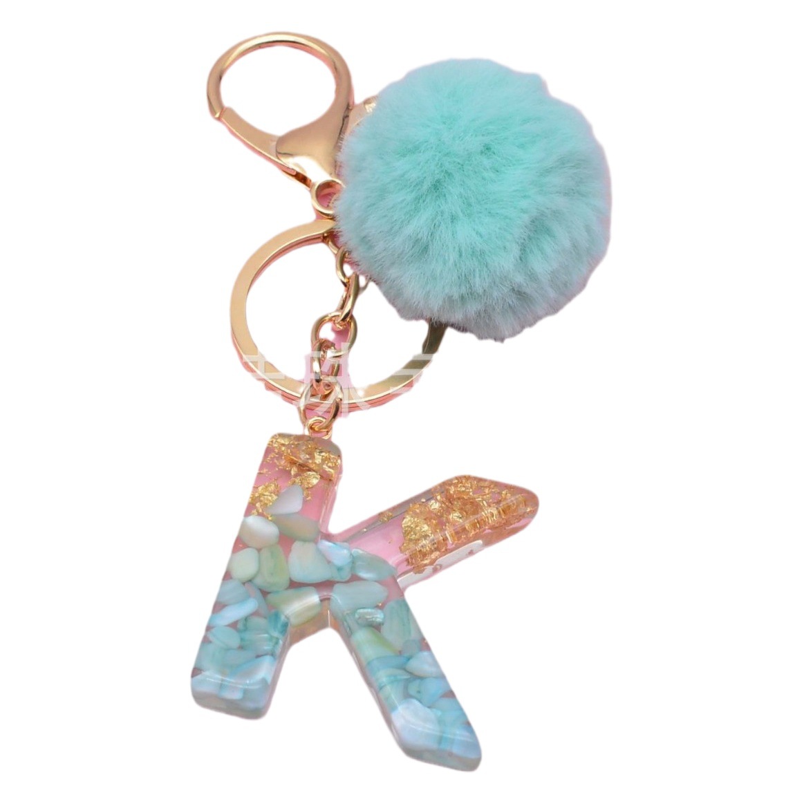 Europe and the United States New 26 English letters keychain green shell gold foil plastic bag key pendant spot