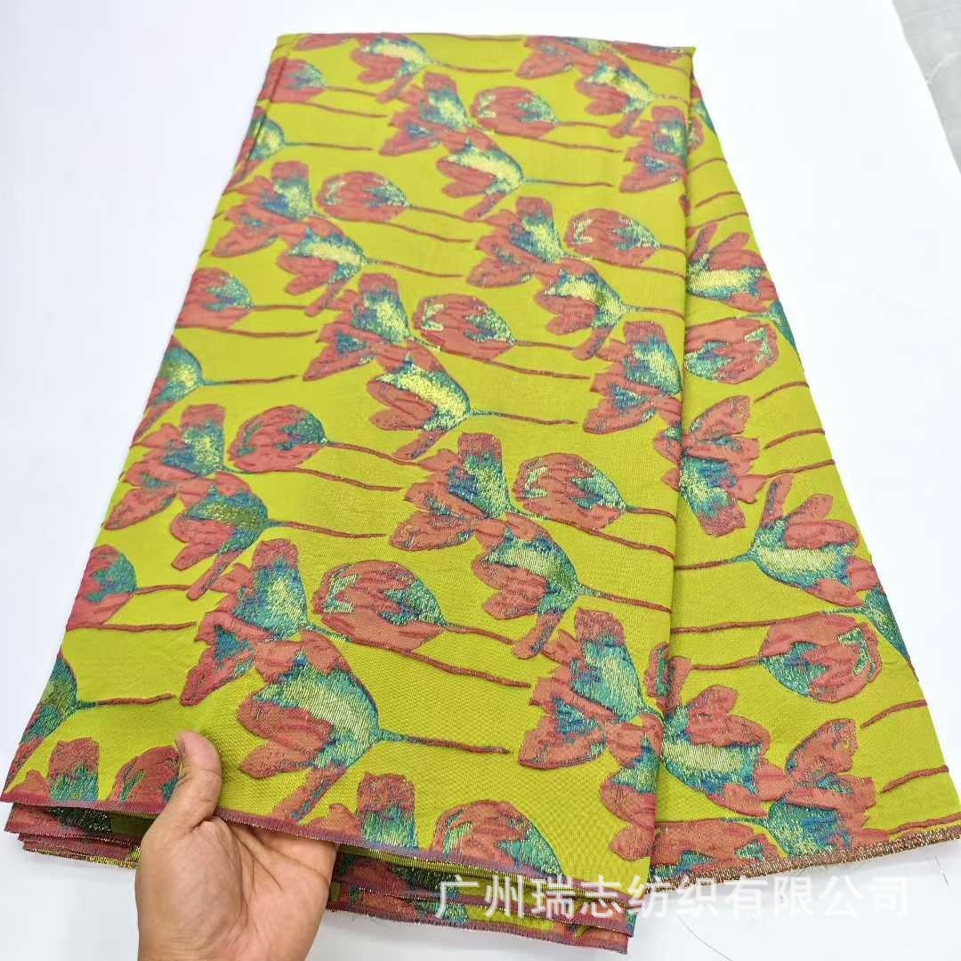 European and American multi-color three-dimensional golden silk tulip relief jacquard fabric dresses, cheongsam, trench coats, jackets, dress fabrics