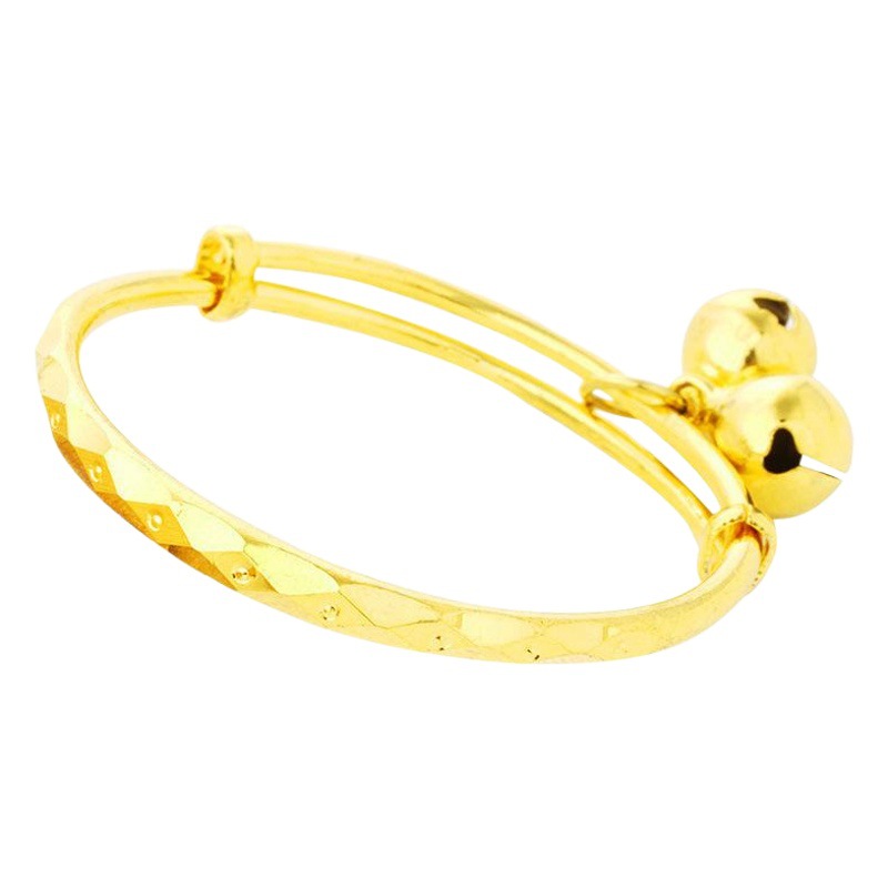 Traditional Simple Children's Round Belly Glossy Children's Imitation Gold Bracelet Sha Gold with Bells Baby's Gypsophila Bracelet