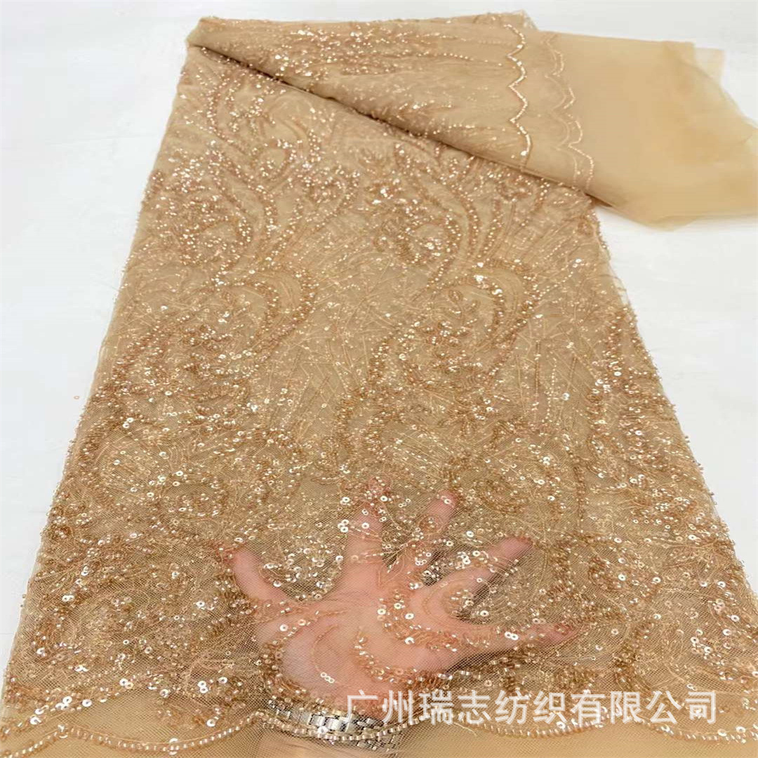 Picture of New African Beaded Dress Wedding Dress Fabric Factory High Order European and American Heavy Industry Bead Tube Transparent dress Fabric