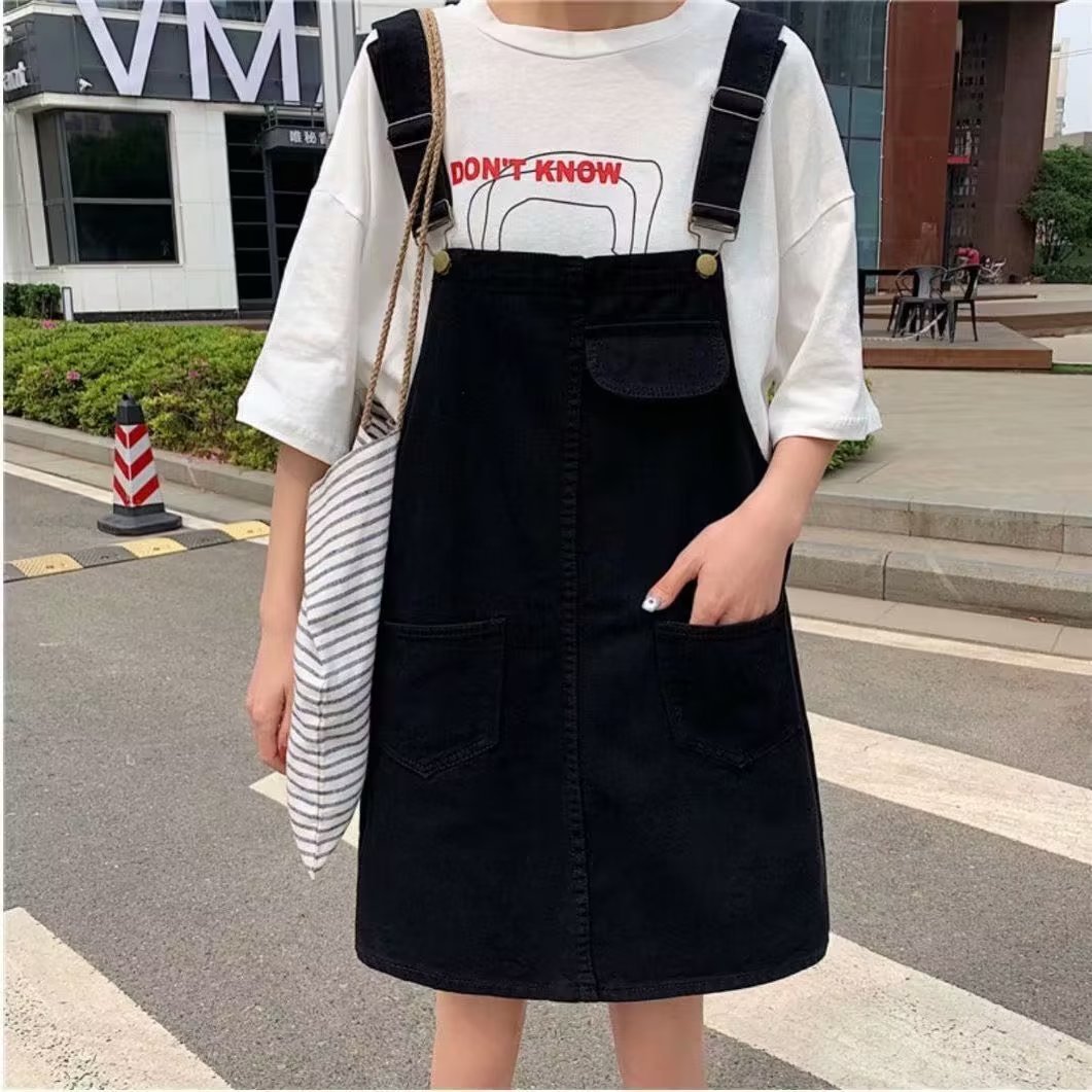 Summer Suspender Skirt for Women, Petite Slip Dress, 2025 Spring New Loose Slimming Black Denim Short Skirt