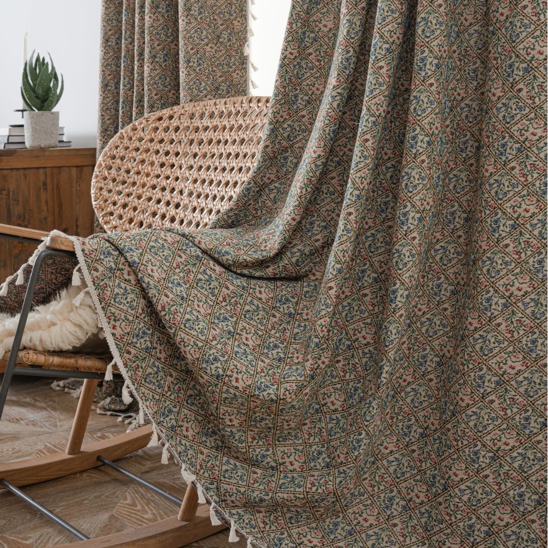 Picture of Yuman Qiyun Curtain Pink Fleshy Flower Jacquard Tassel Curtain Finished Kitchen Curtain Bay Window Semi-Shaded
