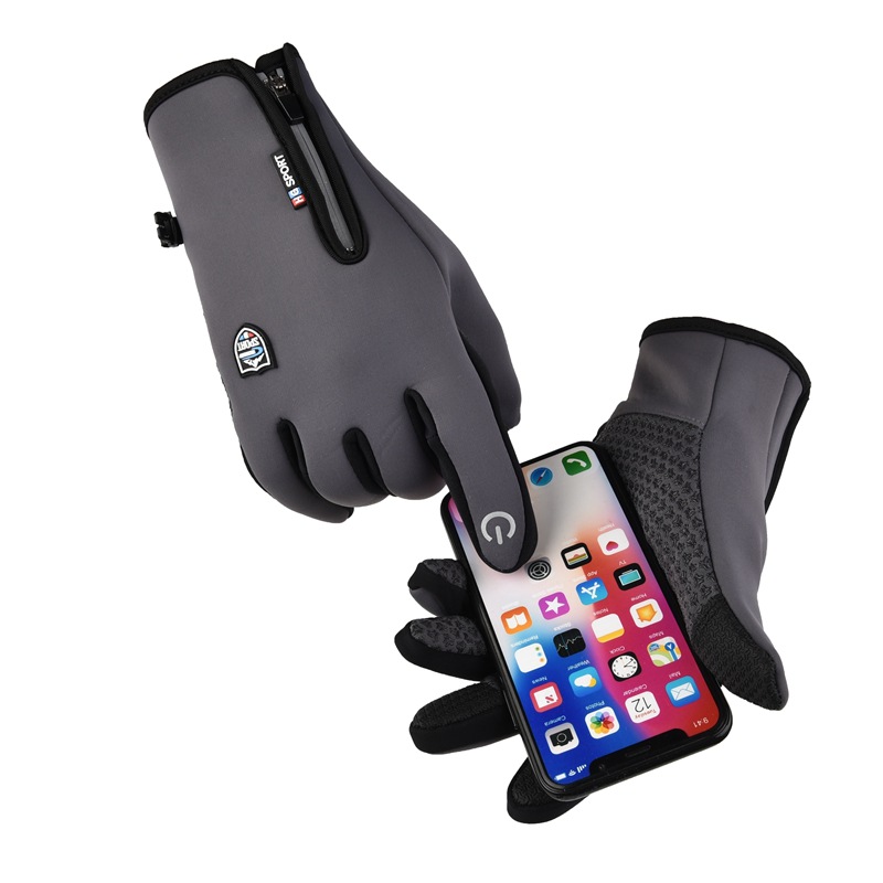 Picture of Reflective Zipper Gloves Waterproof Fleece-Lined Thickeneding Warm Windproof Men and Women Cycling Driving Tram Skiing Outdoor Autumn and Winter