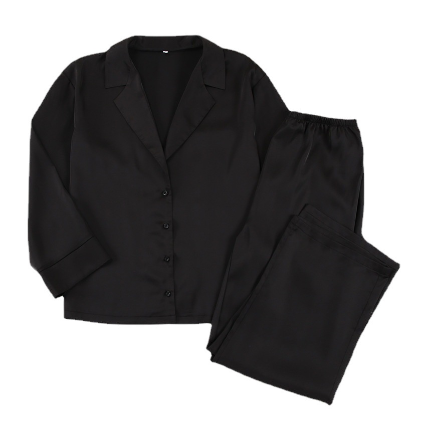 2025 Spring European and American Women's Homewear Long Sleeve Set Imitation Silk Shirt Thin Long Pants Two-Piece Pajamas for Women
