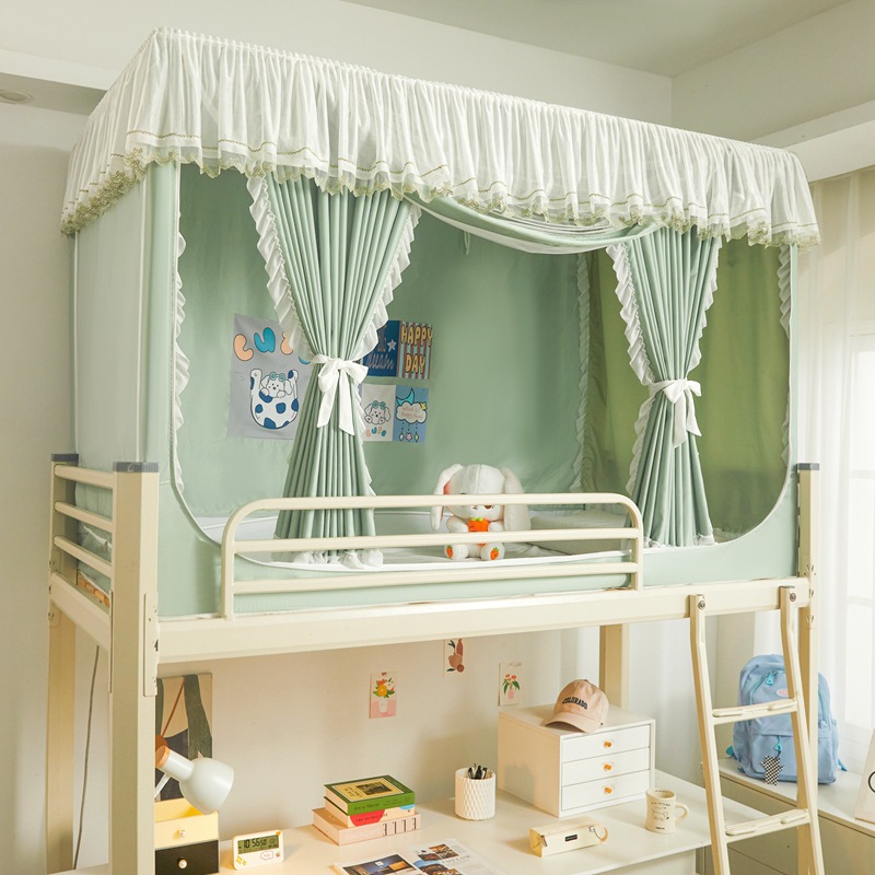 Princess Style Lace Mosquito Net Student Dormitory Strong Shading Bed Curtain Integrated Bedroom Upper and Lower Bent Universal All-inclusive Bed Curtain