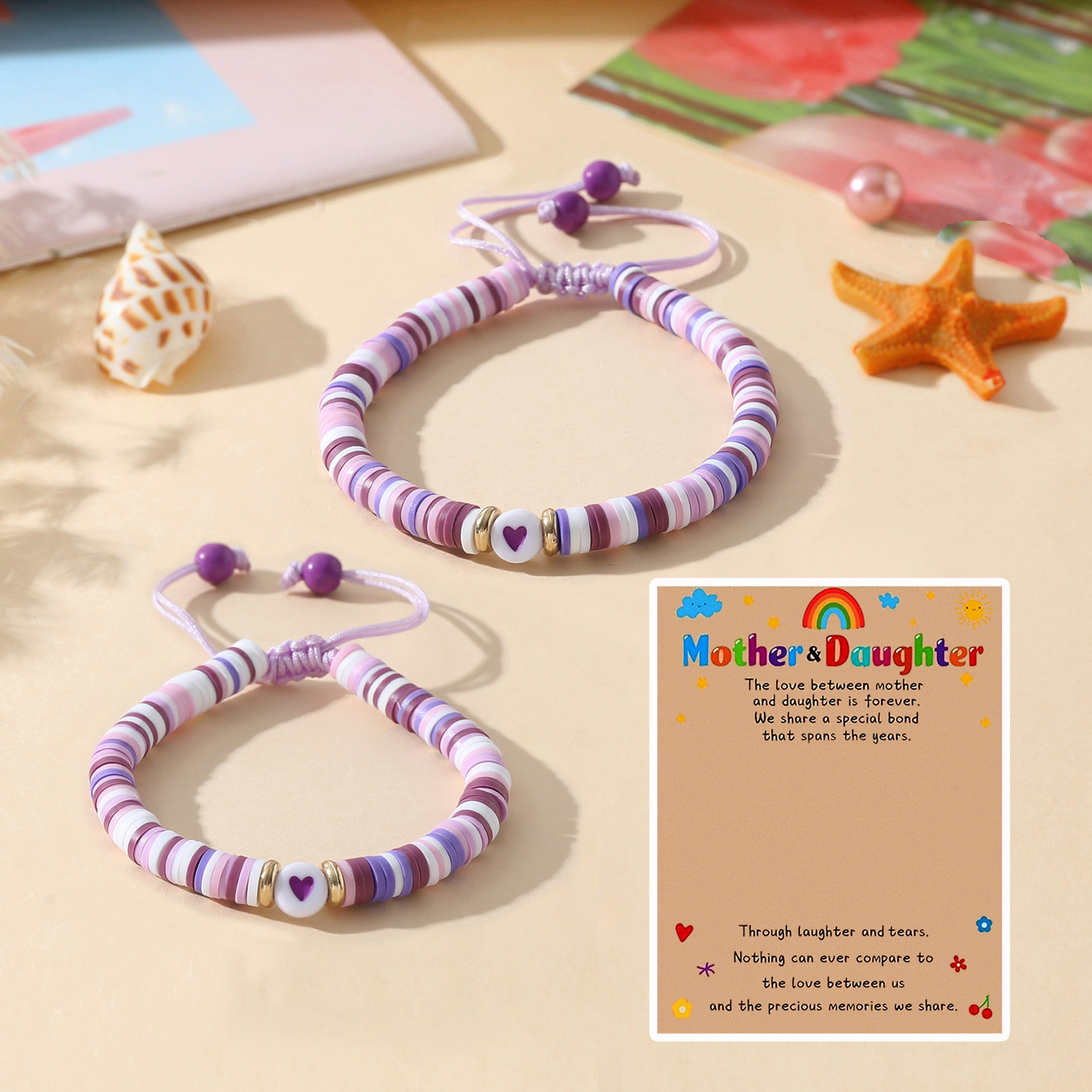 Picture of Cross-border Jewelry Temu Hot Mother's Day Bracelet Creative Soft Pottery Beaded Heart-shaped Mother and Daughter Parent-child Hand Rope for Women