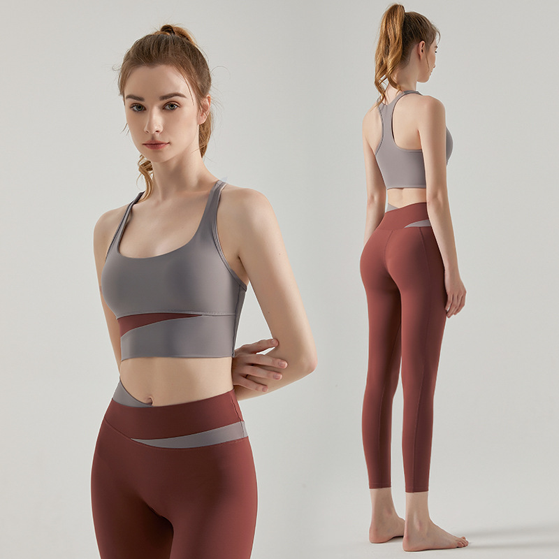 Weiman Fitness Yoga Bra Set Manufacturer Wholesale Running Quick-Drying High Waist Shockproof Contrast Color Waist Yoga Wear for Women