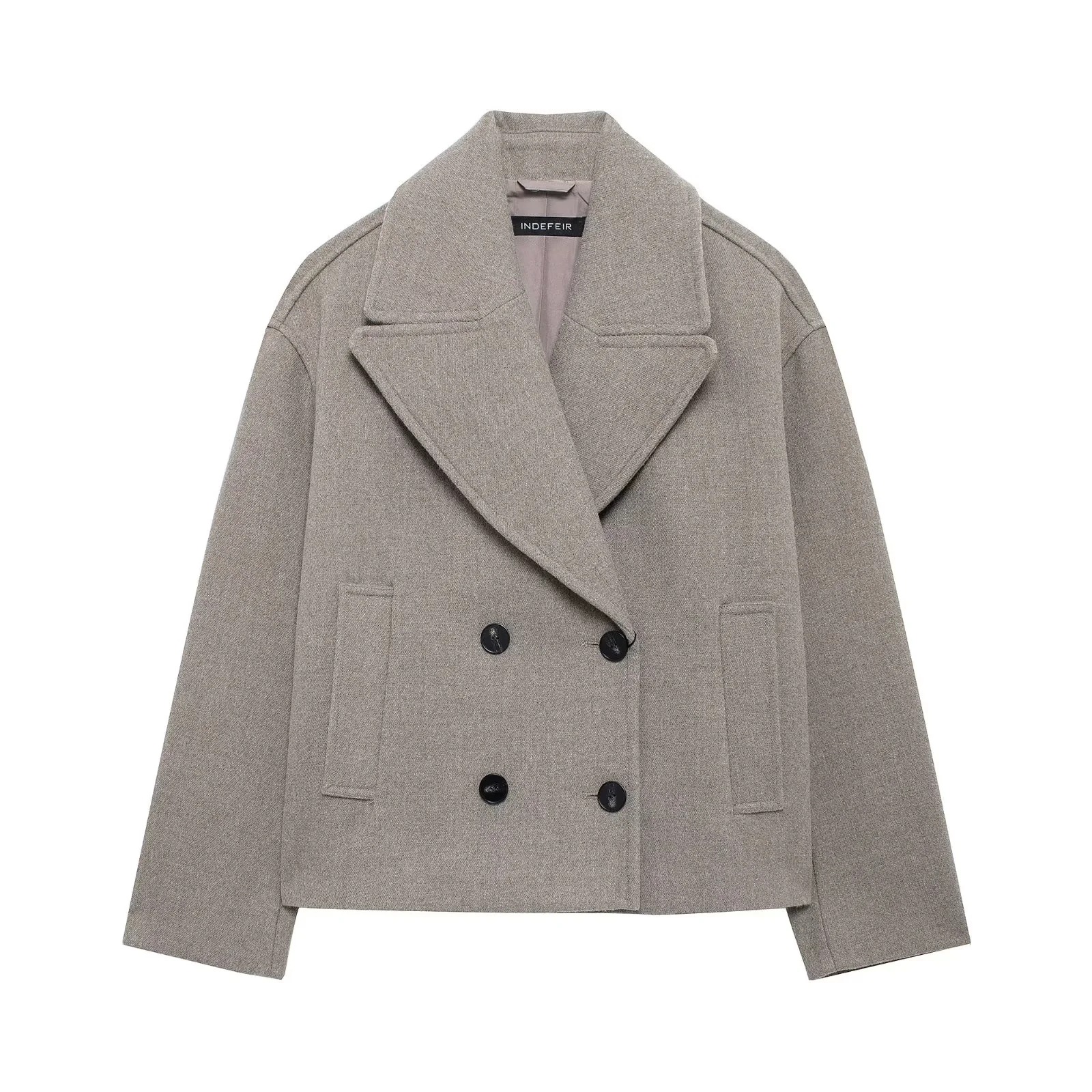 Picture of AliExpress European and American style autumn women's double breasted woolen short coat fashion temperament loose suit jacket wholesale