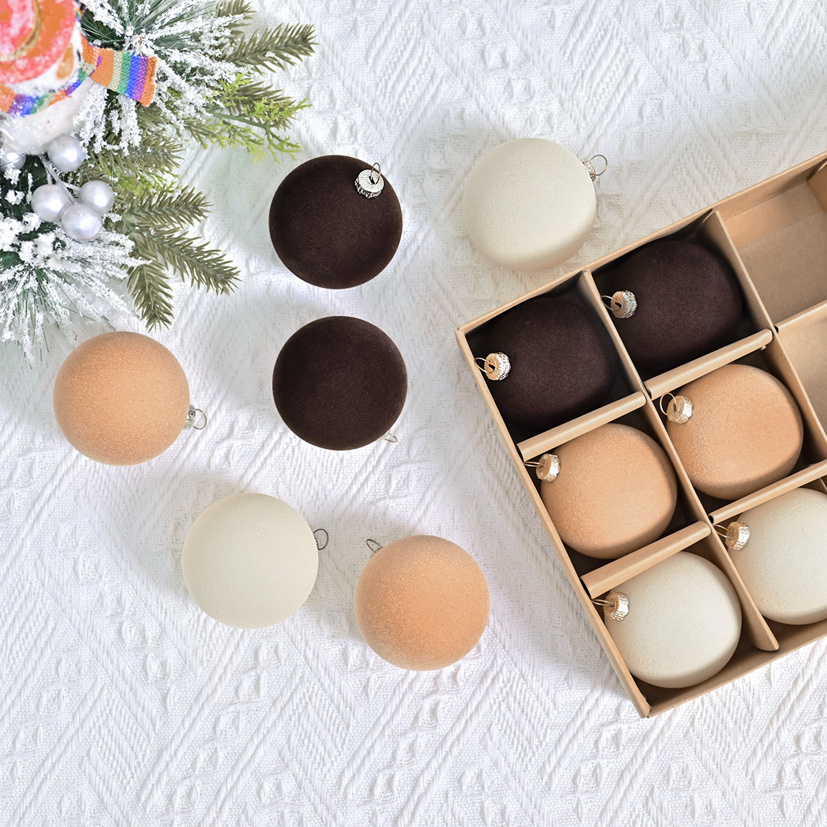Cross-Border New Product 6cm Flocked Christmas Ball Christmas Tree Pendant Christmas Flocked Ball Arrangement Pendant Christmas Decoration