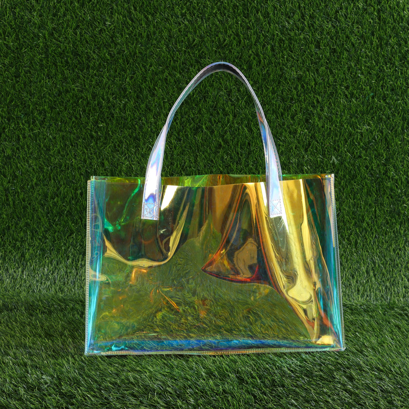 Wholesale PVC magic color laser tote bag simple transparent large capacity wedding gift bag shopping bag