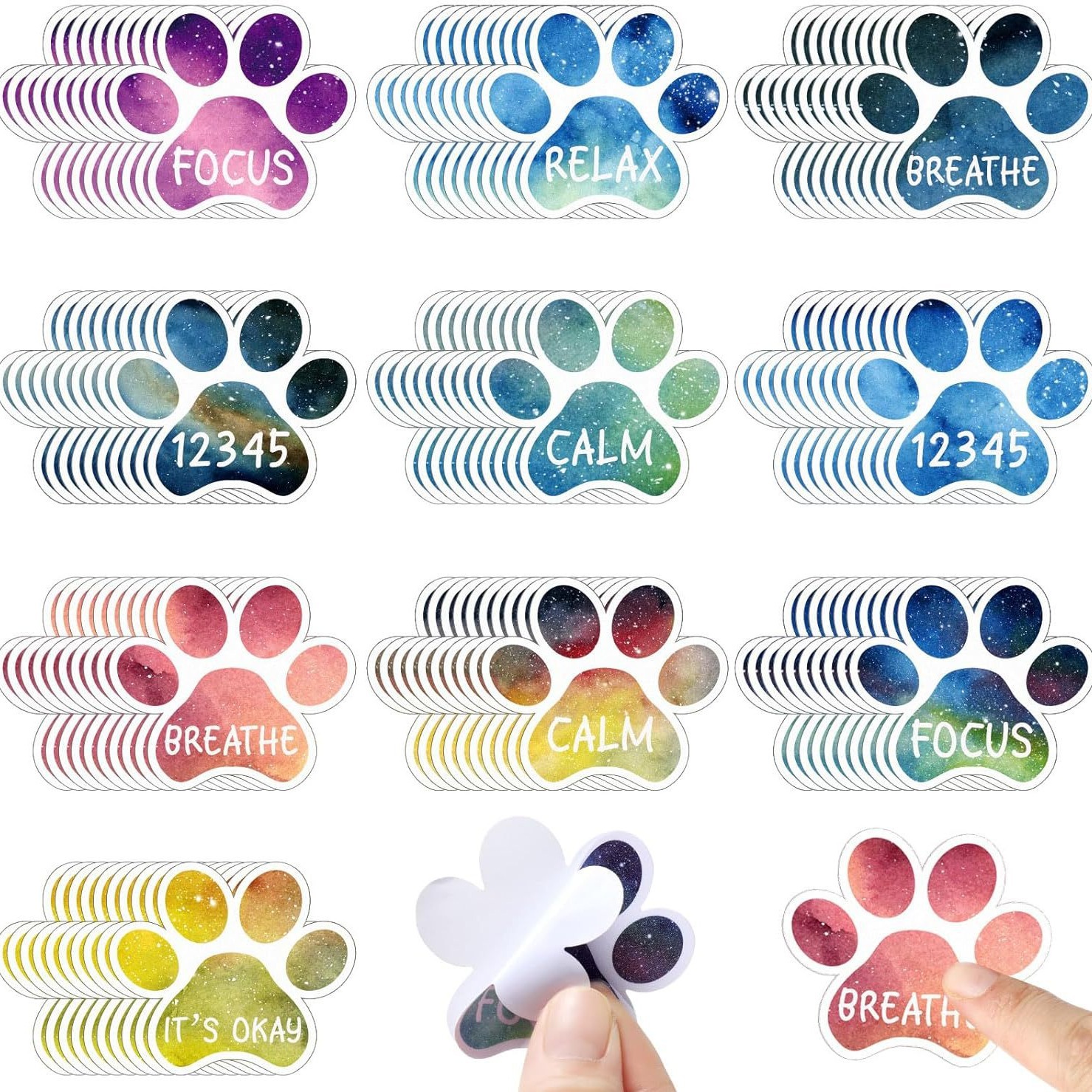 10 Pieces of Cat and Dog Paw Stress Relief Stickers, Anxiety, Sensory Calming, Stripes Management Stickers, Sensory Items, Calming Stickers