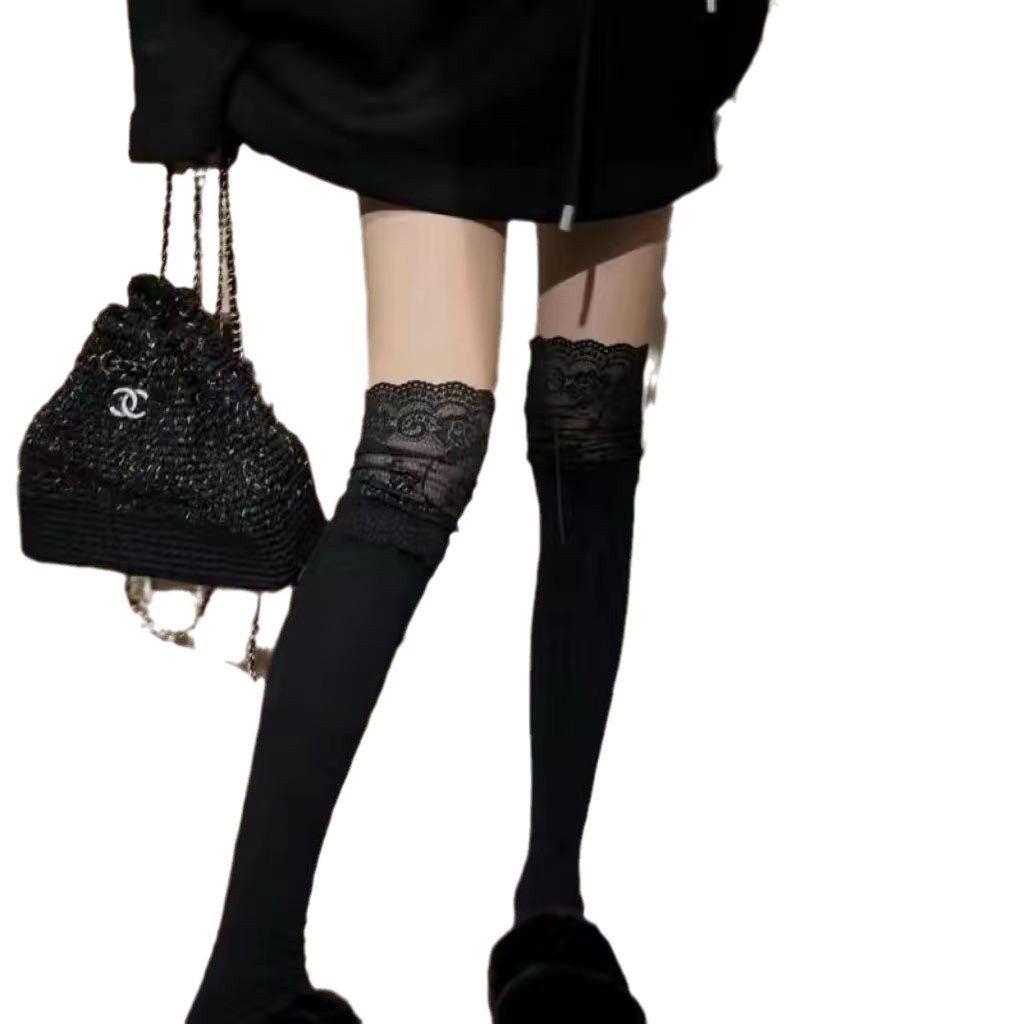 Picture of Lace Stockings Over the Knee Long Boots Autumn and Winter Pure Desire Style White Japanese Style Internet Celebrous JK Black and White Lace Hare Socks for Women