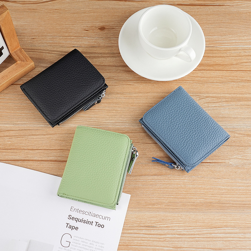 Genuine Leather Japanese-style Small Wallet Women's Zipper Coin Coin Coin Bag Multi-function Mini Card Bag RFID Women's Wallet