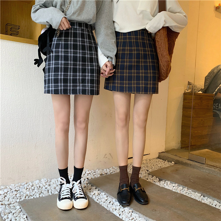 New Korean Versatile A-Line Hong Kong Style Short Skirt, Plaid Student High Waist Skirt, Spring and Summer Retro Style