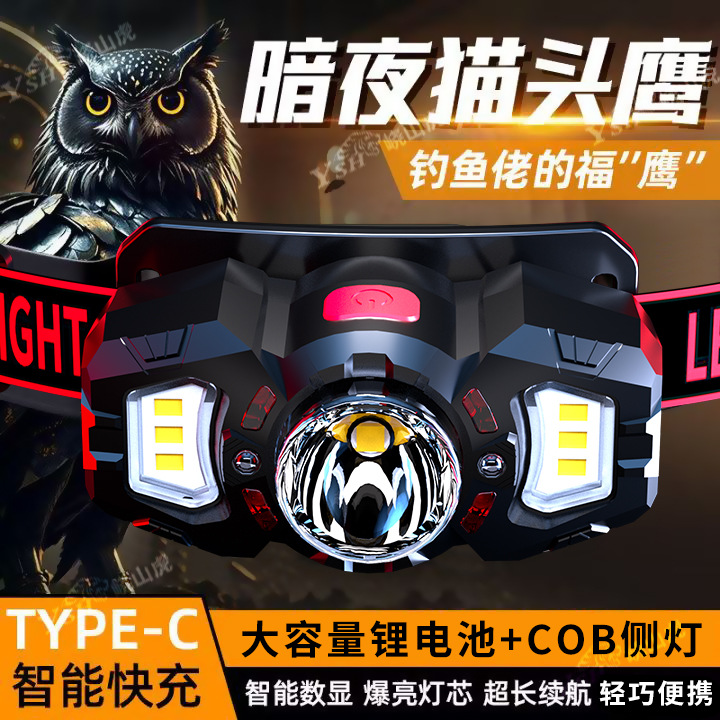 Head-mounted induction headlightCross-border ultra-light mini dual light source super bright headlight strong light waving induction night fishing headlight