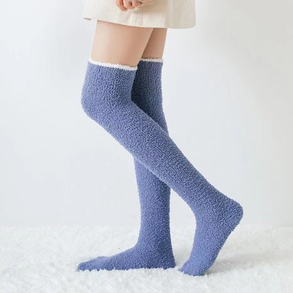 Coral Velvet Socks Women's Over-the-Knee Socks Velvet Thickened Sleep Socks Solid Color Hair-Free Stockings Warm Socks Floor Socks