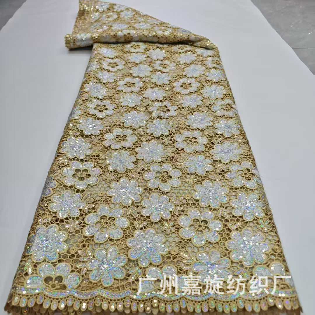 Hot-Selling Foreign Trade In-Stock Hollow Water-Soluble African Lace Sequin Dress Fabric African Lace