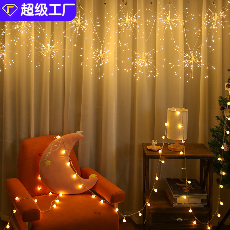 Picture of Solar hanging fireworks lights led lights string creative fireworks lights outdoor waterproof decorative chandelier flashing lights net red