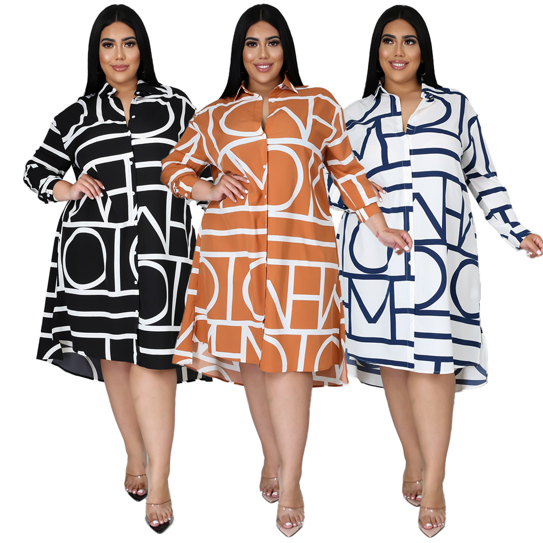 Picture of Amazon Explosions European and American Foreign Trade Cross-border Independent Station eBay Printing Pleated Waist Shirt plus size dress Women