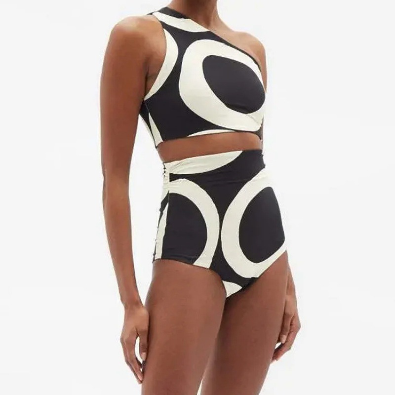 Amazon One-Shoulder High-Waist Bikini 2024 New Printed European and American Export Split Swimsuit Female Bikini Cross-Border