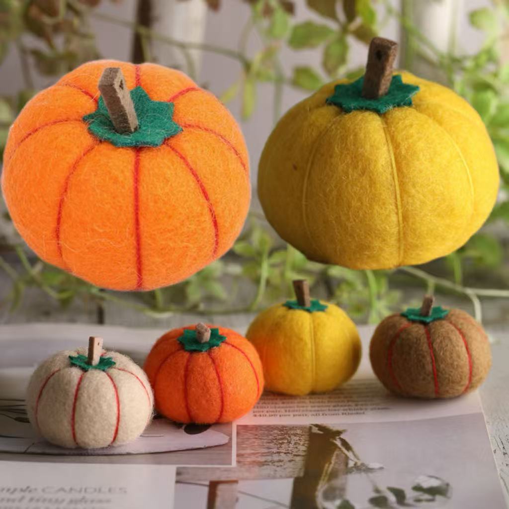 Cross-Border Wool Felt Pumpkin Pendant Decoration Wool Ball Poke Fun Kidsren's Halloween Thanksgiving Hair Accessories Material