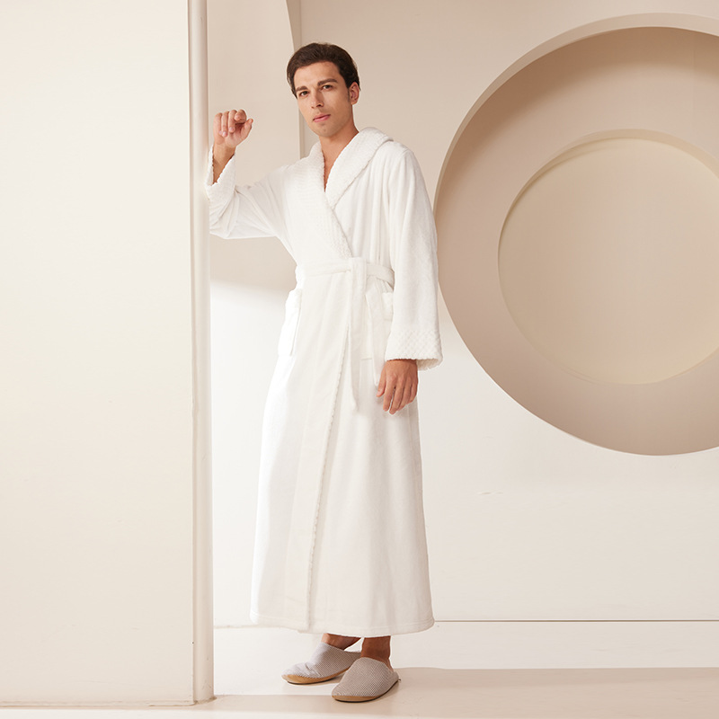 Picture of Splicing Technology Plus Fat Large Size Loose Flannel Couple Nightgown Men and Women Coral Velvet Bathrobe Bathrobe Autumn and Winter