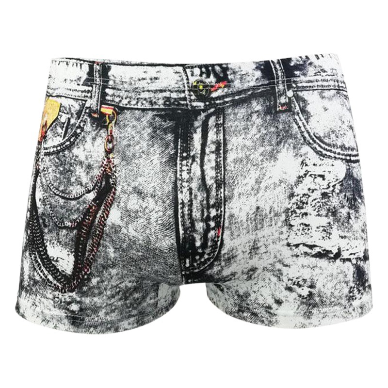 Cotton Men's Underwear Sexy Denim Print Dollar Flap Pocket Pants Boxer Briefs Cross-Border E-Commerce Supply Factory Direct Supply