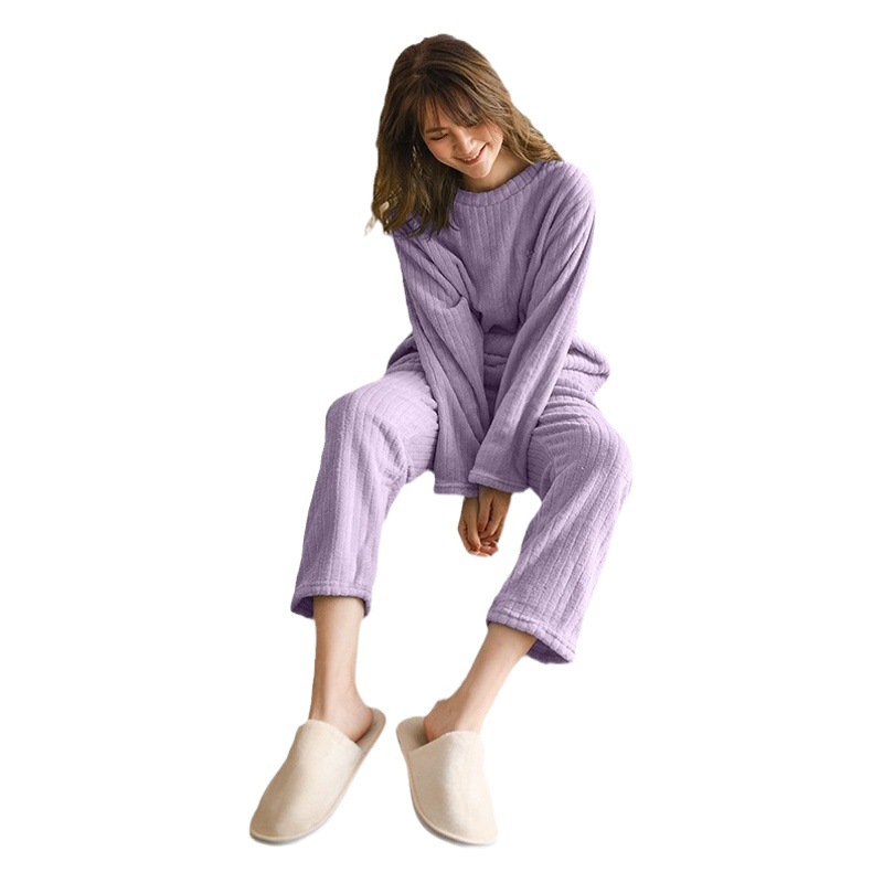 Coral Velvet Pajamas suit Women's Autumn and Winter New Thickened plus size Flannel fleece-lined Warm Home Clothes Two-piece Set