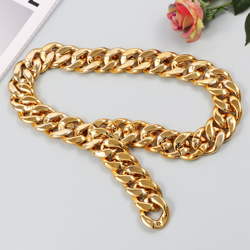 Picture of European and American ins Street personality metal gold thick chain wide waist chain decoration with dress shirt belt for women