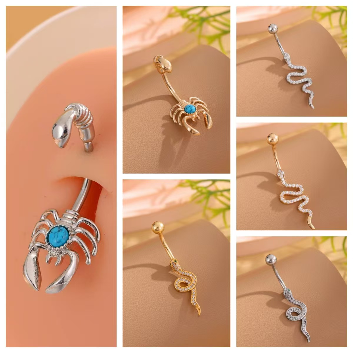 Cross-border New Products Micro-inlaid Snake Belly Button Ring Trendy European and American Spice Girls Sexy Piercing Jewelry Animal Scorpion Belly Button