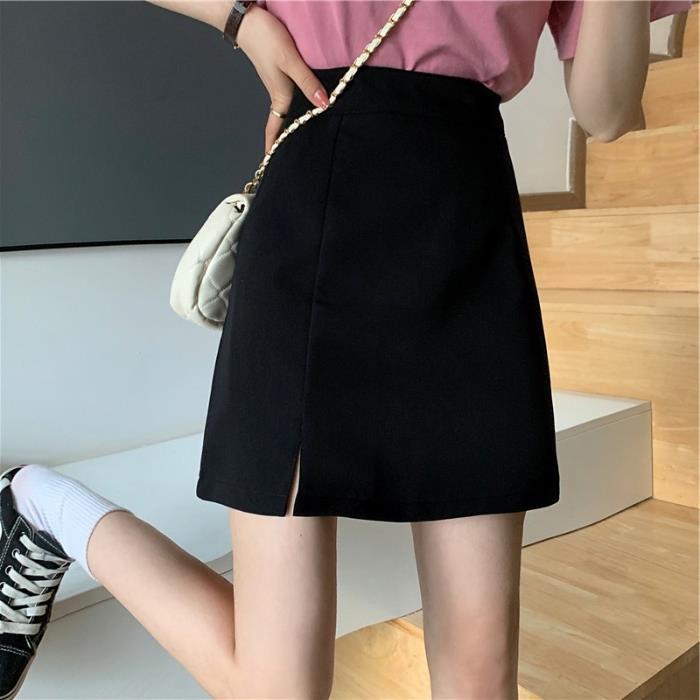 Split skirt women's chubby girl black slimming skirt 2024 Autumn New ins student High waist A- line short culottes