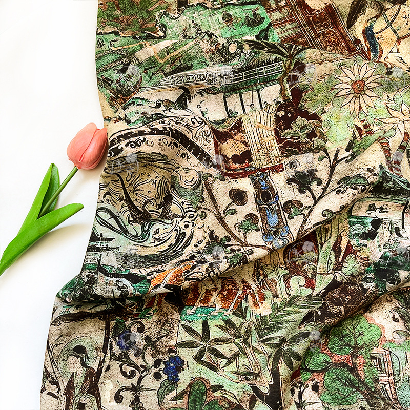 Dunhuang Shengjing, new Chinese style cheongsam dress, top, Hanfu fabric, digital printed fabric, brocade cotton fabric