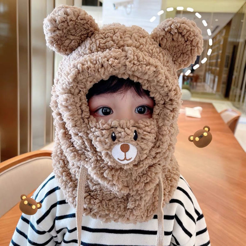 Picture of Children's hat winter warm mask scarf integrated hat parent-child fleece-lined thickened out windproof pullover hat