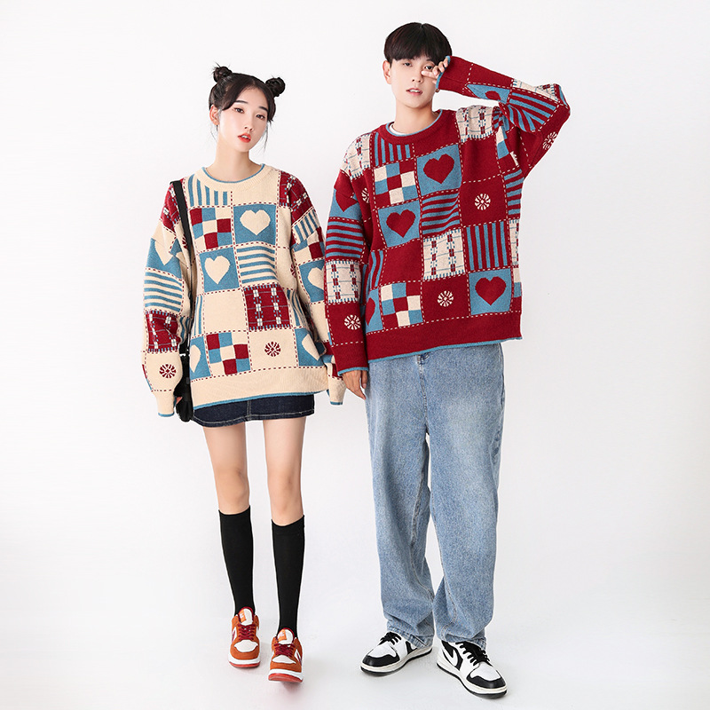 Reality pats sweethearts outfit love stitching loose pullover sweater high quality 591# in stock
