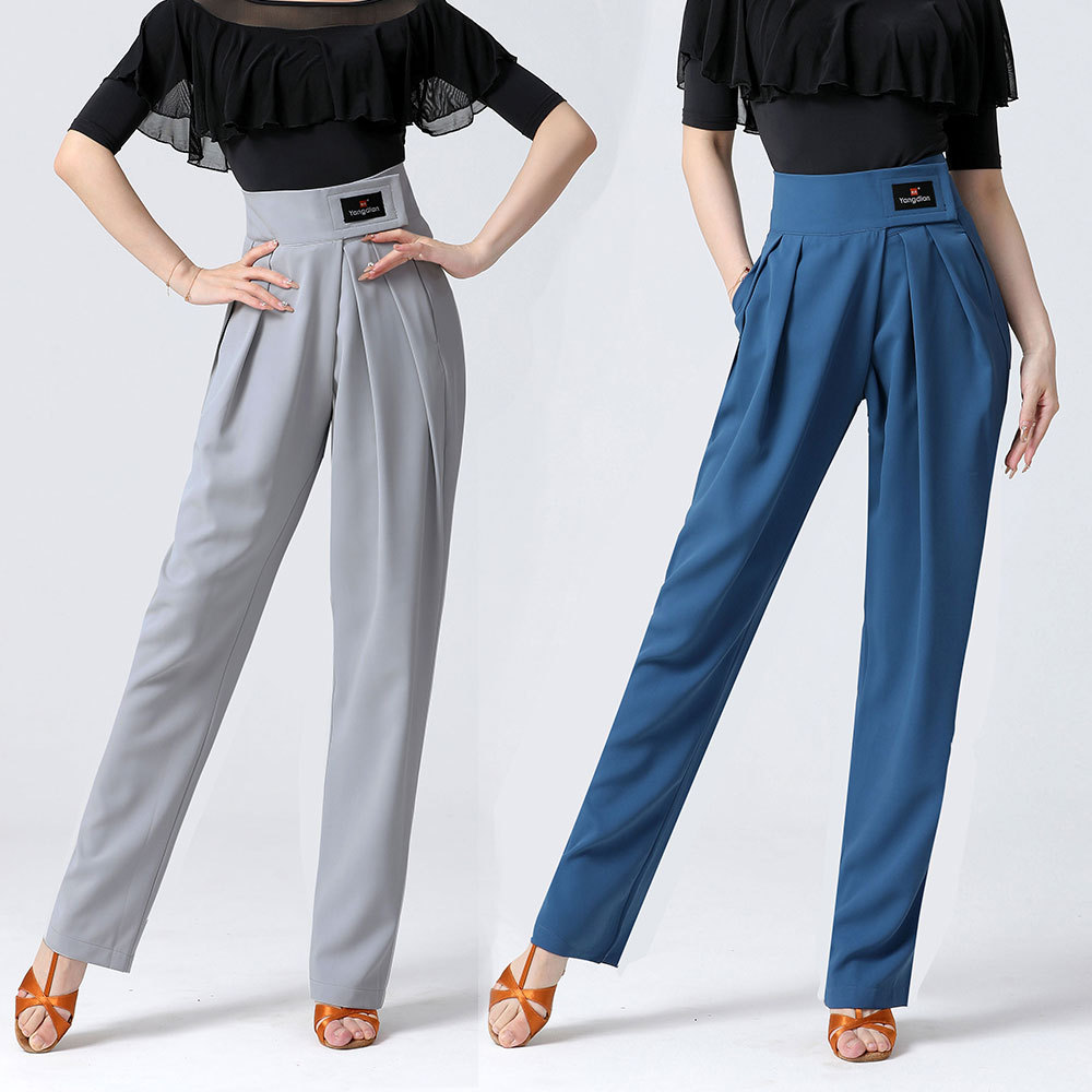 New Modern Dance Flap Pocket Pants Pants for Women High Waist National Standard Social Dance Pants Latin Dance Loose Pants