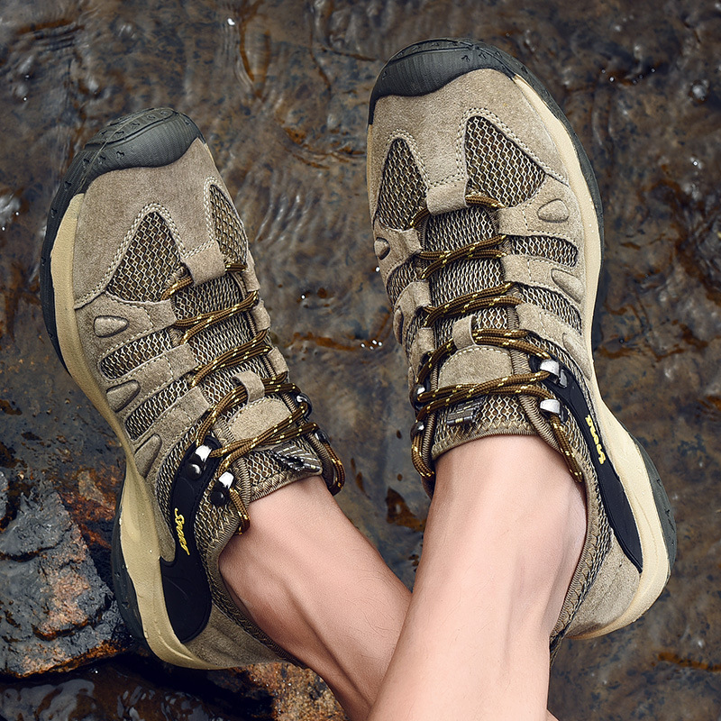 High-Quality Large Size Non-Slip Fashionable Outdoor Hollow Sports Shoes for Men Mesh Hiking Shoes for Men Genuine Leather