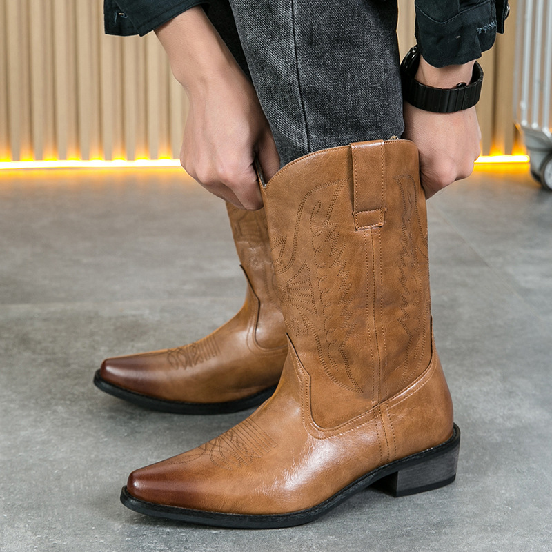 Cross-Border Large Size 46 Chelsea Men's Shoes British Trendyy Casual Fashion High-Top Leather Shoes Workwear Short Boots Boots