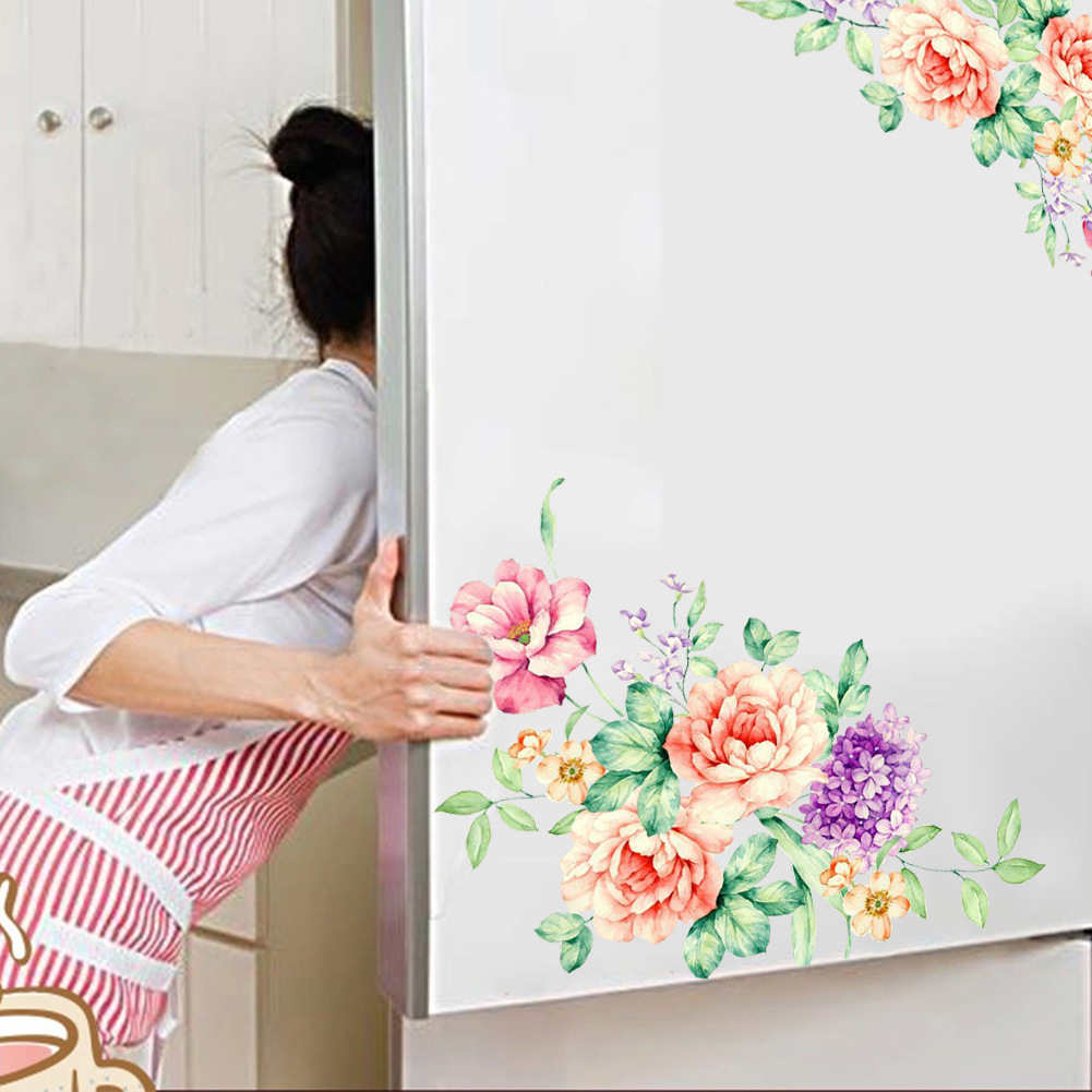 156 New Peony Flower Toilet Stickers Living Room TV Background Wall Decoration Kindergarten Environment Layout Wall Stickers