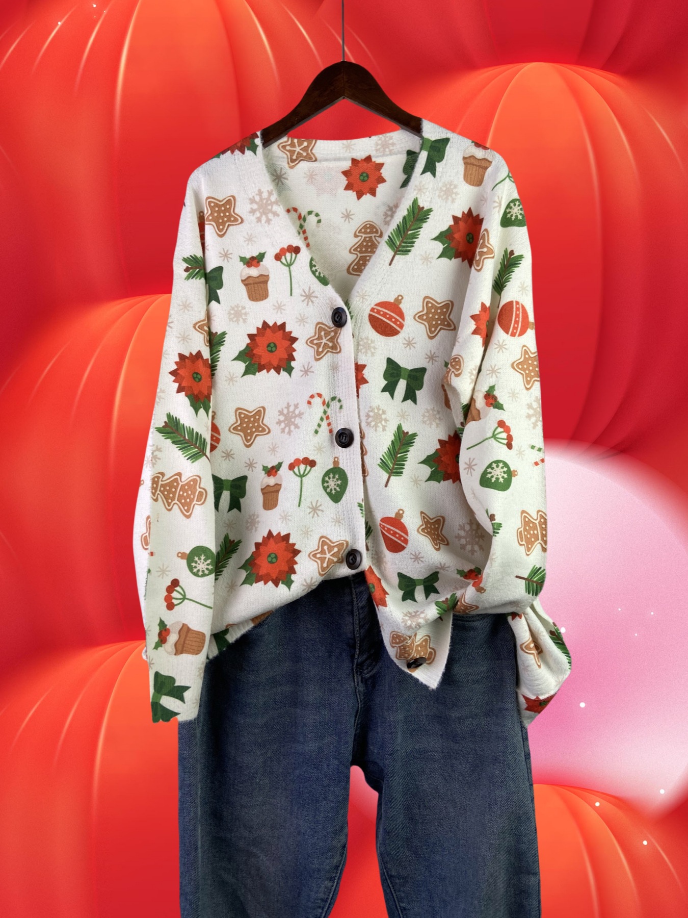 plus size Ugly Christmas Sweater Women's V-neck Buckle Fun Pattern Animal Snowman Reindeer Print Cardigan Holiday