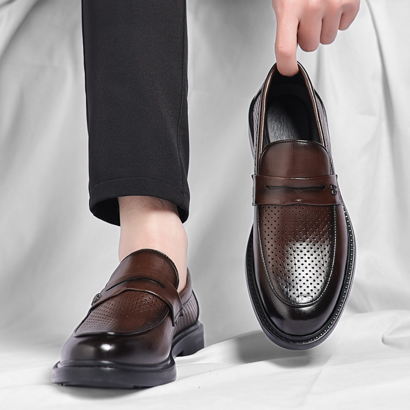 Men's Leather Shoes, Business Hollow Casual Slip-Ons, British Style, Korean Style Niche Loafers, Clogs, Drop Shipping