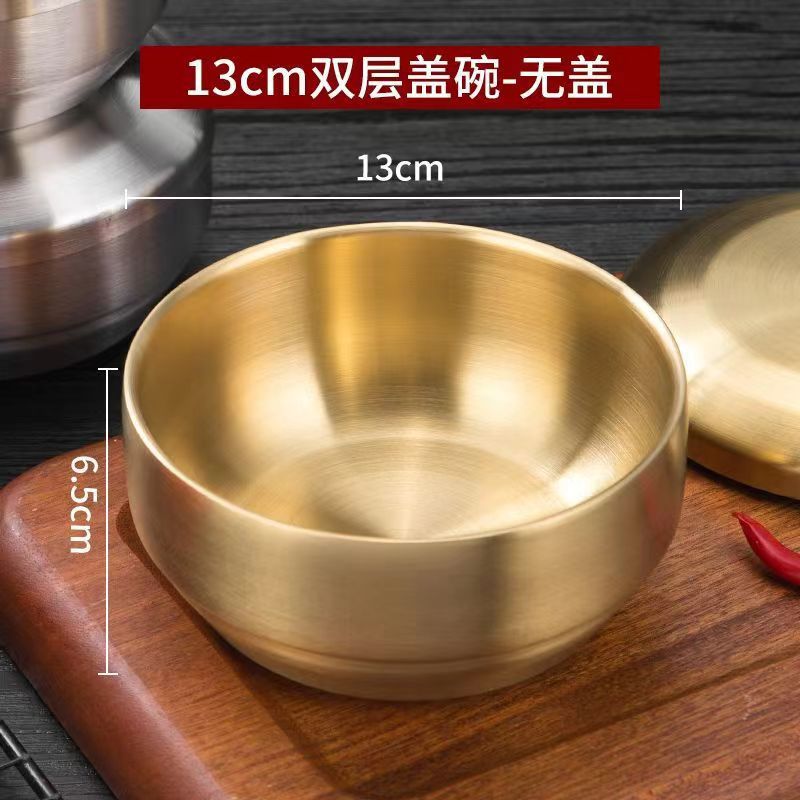 Picture of 304 Stainless Steel Korean Style Rice Bowl with Cover Bowl Household Double Layer Anti-scalding Soup Bowl Children's Rice Bowl Cooking Kimchi Bowl