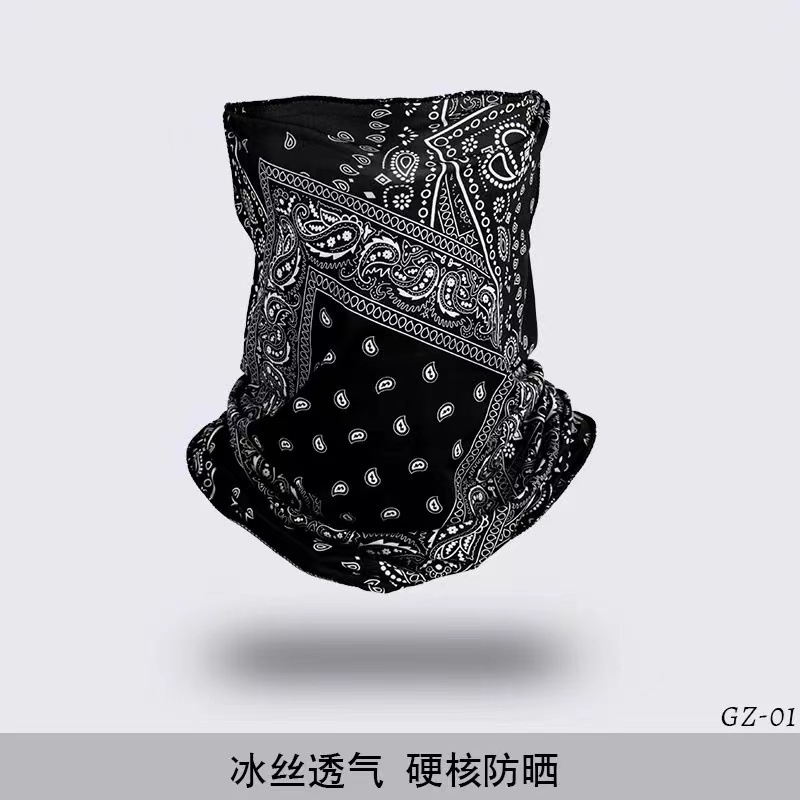 Ice silk ear mask cycling bike sunscreen sunshade breathable collar for men and women spring and summer scarf black
